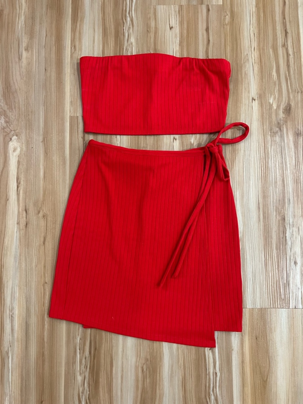 Red Ribbed Mini Skirt & Top Set NWOT